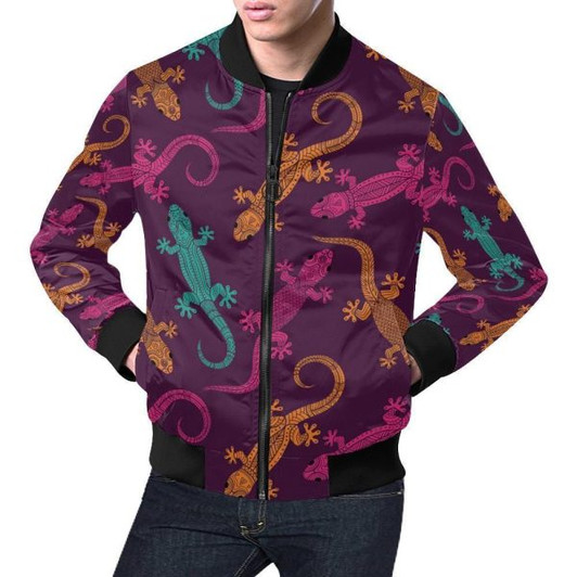 FUNSTUFFPRINTI Lizard Pattern Print Mens Bomber Jacket
