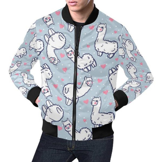 FUNSTUFFPRINTI Llama Pattern Print Mens Bomber Jacket