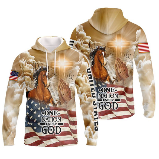 FUNSTUFFPRINT   American Horse, One Nation Under God   3D Hoodie and Zip Hoodie