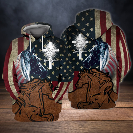 FUNSTUFFPRINT  Love Horse Usa    3D Hoodie and Zip Hoodie