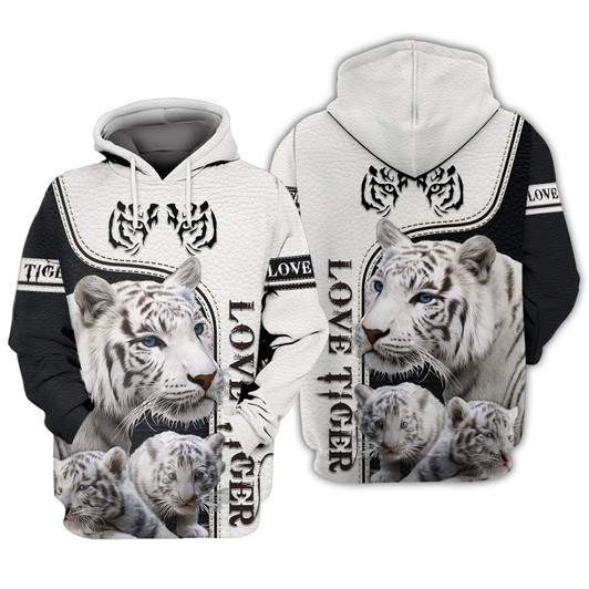 FUNSTUFFPRINT Love Tiger, White Tiger, Tiger Mom And Baby  3D Hoodie and Zip Hoodie