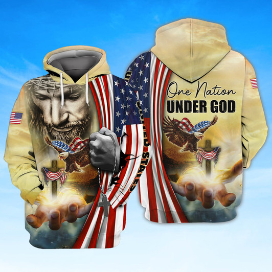 FUNSTUFFPRINT One Nation Under God 3D Full Prin    3D Hoodie and Zip Hoodie