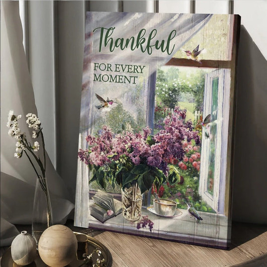 Lavender Painting Hummingbird Thankful For Every Moment Jesus Canvas Wall Art - Christian Wall Posters - Religious Wall Decor