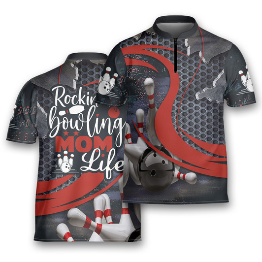 Rocking The Bowling Mom Life Game Team Bowling Jersey Zipper Shirt