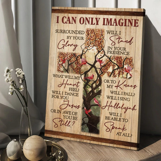 Cross Autumn Forest Cardinal Painting - I Can Only Imagine Canvas Posters - Christian Wall Posters - Religious Wall Decor