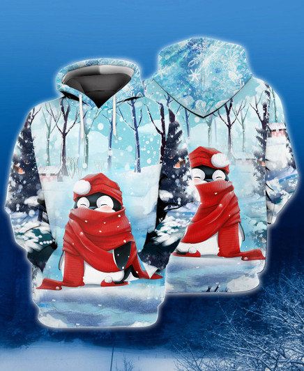 FUNSTUFFPRINT Winter Penguins 3D Full Print  3D Hoodie and Zip Hoodie