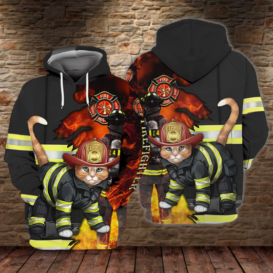 FUNSTUFFPRINT   Cat Firefighter - 3D Full Print   3D Hoodie and Zip Hoodie