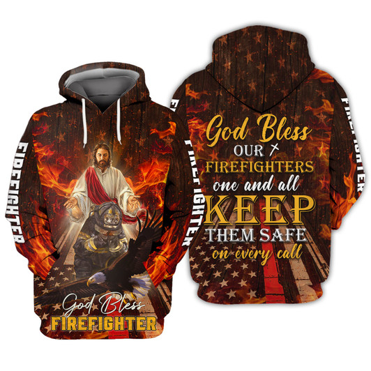 FUNSTUFFPRINT    God Bless Firefighter, 3D Full Print  3D Hoodie and Zip Hoodie