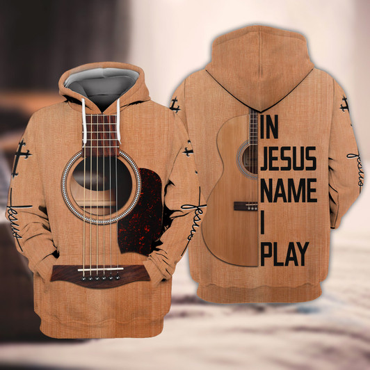 FUNSTUFFPRINT  In Jesus Name I Play - Guitar    3D Hoodie and Zip Hoodie