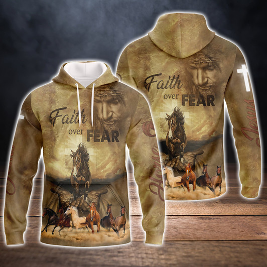 FUNSTUFFPRINT   Faith Over Fear, Love Horse   3D Hoodie and Zip Hoodie