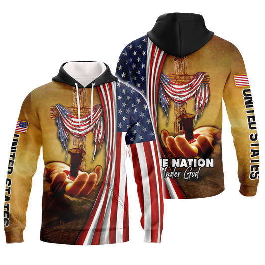 FUNSTUFFPRINT  One Nation Under God  Full Print   3D Hoodie and Zip Hoodie
