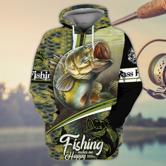 FUNSTUFFPRINT  Bass Fishing - Full Print   3D Hoodie and Zip Hoodie