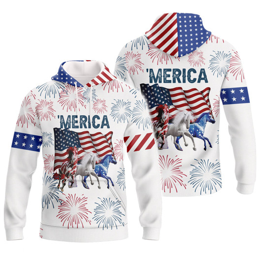 FUNSTUFFPRINT - Horse 'Merica 3D Hoodie and Zip Hoodie