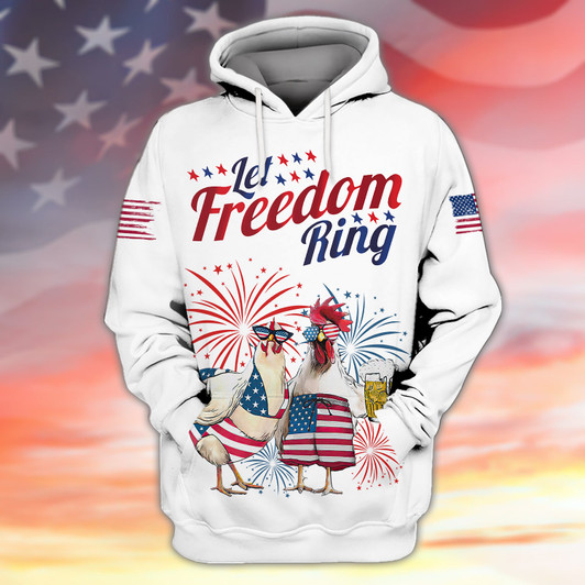 FUNSTUFFPRINT Let Freedom Ring Chicken American Family  3D Hoodie and Zip Hoodie