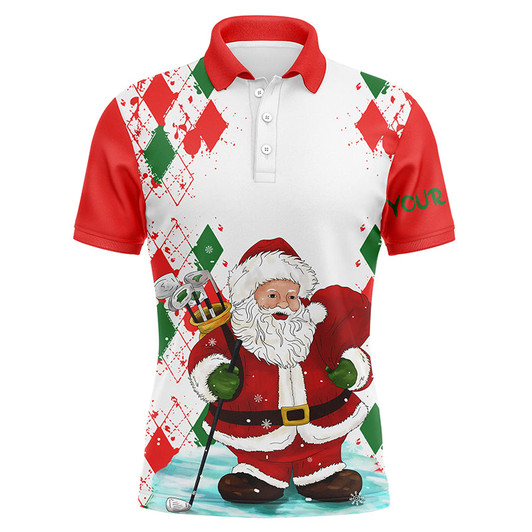 Custom Golf Men Polo Shirt - Christmas Santa Golfer Custom Name Apparel - Personalized Gift For Golf Lover, Team, Husband, Boyfriend, Men