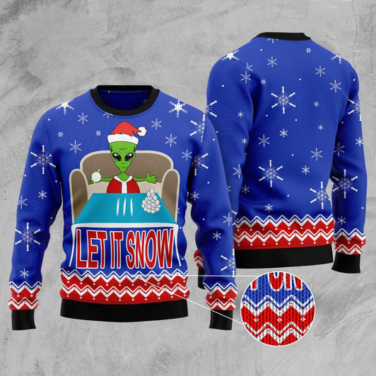 FUNSTUFFPRINT Alien Let It Snow Ugly Christmas Sweater, Christmas Sweater, Ugly Sweater, Funny Xmas Sweaters Ugly  Sweater