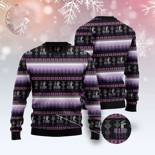 FUNSTUFFPRINT Alpaca Purple Pattern Ugly Christmas Sweater, Christmas Sweater, Ugly Sweater, Funny Xmas Sweaters Ugly  Sweater
