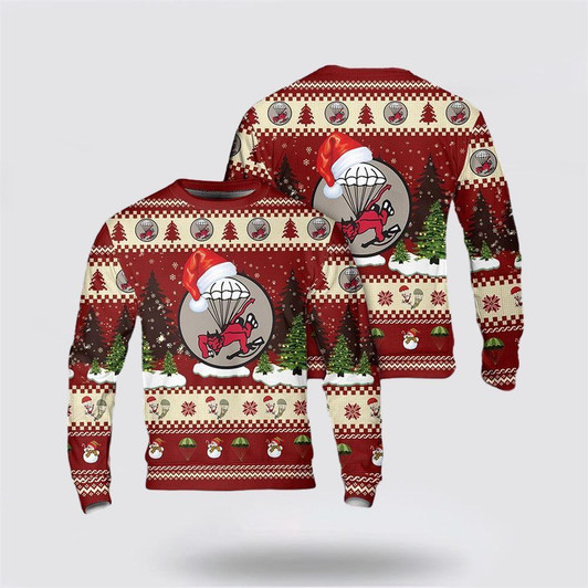 FUNSTUFFPRINT Army Sweater, US Army Airborne WW2 508th Parachute Infantry Regiment (508th PIR) Christmas Sweater  Ugly  Sweater
