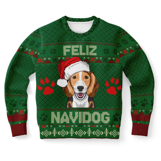 FUNSTUFFPRINT Beagle Feliz Navidog Ugly Christmas Sweater, Christmas Sweater, Ugly Sweater, Funny Xmas Sweaters Ugly  Sweater