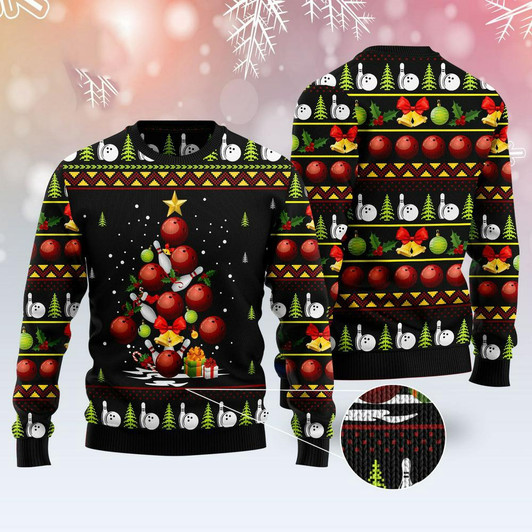 FUNSTUFFPRINT Bowling Christmas Tree Ugly Christmas Sweater, Xmas Tree Sweater, Christmas Sweater Ugly  Sweater