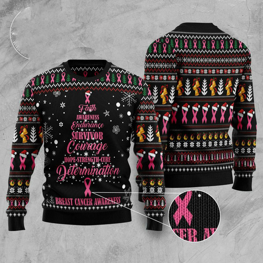 FUNSTUFFPRINT Breast Cancer Christmas Tree Ugly Christmas Sweater, Xmas Tree Sweater, Christmas Sweater Ugly  Sweater