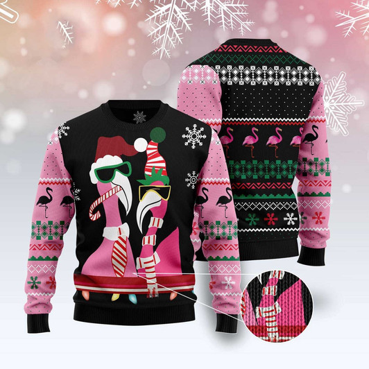FUNSTUFFPRINT Candy Cane Flamingo Ugly Christmas Sweater, Christmas Sweater, Ugly Sweater, Funny Xmas Sweaters Ugly  Sweater