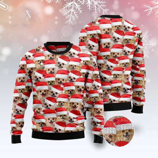FUNSTUFFPRINT Chihuahua Group Awesome Ugly Christmas Sweater, Dog Ugly Christmas Sweater, Ugly Dog Sweaters Ugly  Sweater