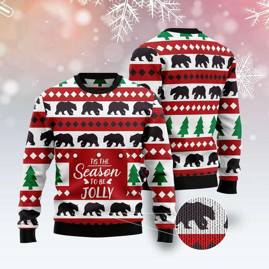 FUNSTUFFPRINT Christmas Tree And Bear Ugly Christmas Sweater, Xmas Tree Sweater, Christmas Sweater Ugly  Sweater