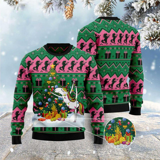 FUNSTUFFPRINT Christmas Tree Unicorn Ugly Christmas Sweater, Xmas Tree Sweater, Christmas Sweater Ugly  Sweater