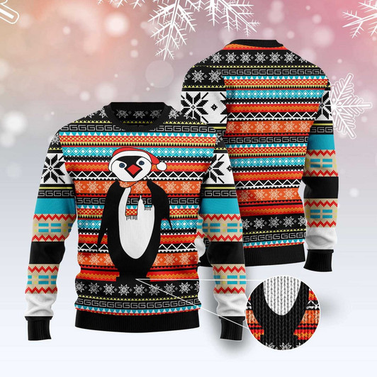 FUNSTUFFPRINT Colorful Pattern Penguin Ugly Christmas Sweater, Christmas Sweater, Ugly Sweater, Funny Xmas Sweaters Ugly  Sweater