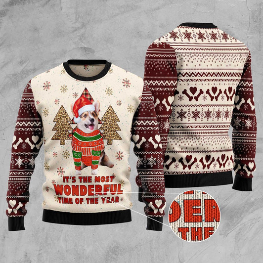 FUNSTUFFPRINT Corgi The Most Beautiful Time Ugly Christmas Sweater, Dog Ugly Christmas Sweater, Ugly Dog Sweaters Ugly  Sweater