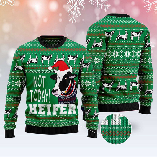 FUNSTUFFPRINT Cow Not Today Ugly Christmas Sweater, Christmas Sweater, Ugly Sweater, Funny Xmas Sweaters Ugly  Sweater