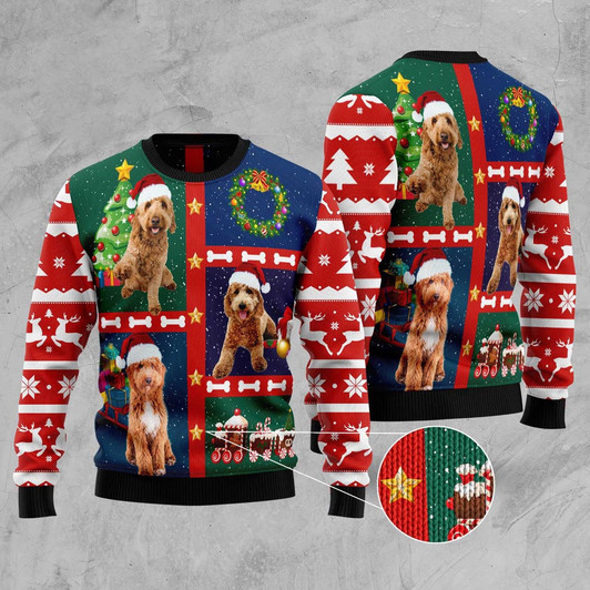 FUNSTUFFPRINT Cute Goldendoodle Ugly Christmas Sweater, Christmas Sweater, Ugly Sweater, Funny Xmas Sweaters Ugly  Sweater