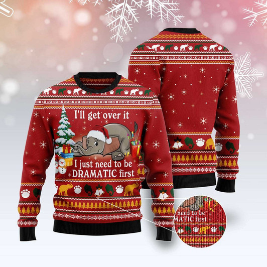 FUNSTUFFPRINT Elephant I ‘Ll Get Over It Ugly Christmas Sweater, Christmas Sweater, Ugly Sweater, Funny Xmas Sweaters Ugly  Sweater