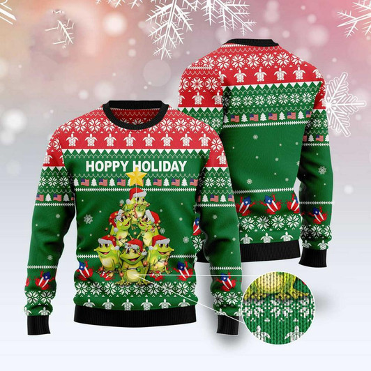 FUNSTUFFPRINT Frog Christmas Tree Ugly Christmas Sweater, Xmas Tree Sweater, Christmas Sweater Ugly  Sweater