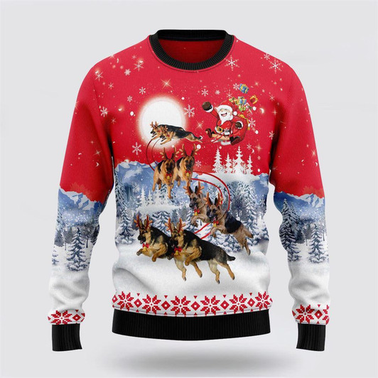 FUNSTUFFPRINT German Shepherd Santa Claus Ugly Christmas Sweater – Christmas Gifts For Frends Ugly  Sweater