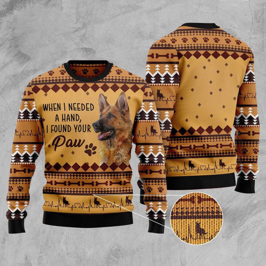 FUNSTUFFPRINT German Shepherd When I Need A Hand Ugly Christmas Sweater, Christmas Sweater, Ugly Sweater, Funny Xmas Sweaters Ugly  Sweater