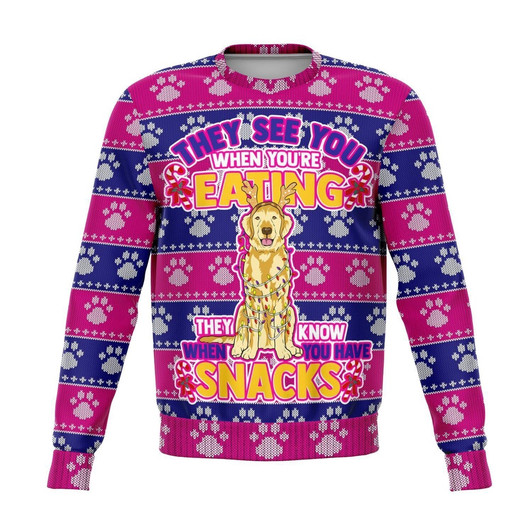 FUNSTUFFPRINT Golden Retriever They Know When You Have Snacks Christmas Ugly Sweater, Christmas Sweater, Ugly Sweater, Funny Xmas Sweaters Ugly  Sweater