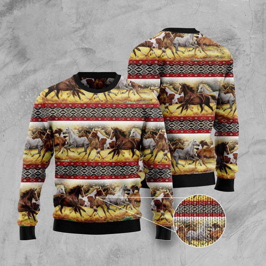 FUNSTUFFPRINT Horse Native American Pattern Ugly Christmas Sweater, Christmas Sweater, Ugly Sweater, Funny Xmas Sweaters Ugly  Sweater