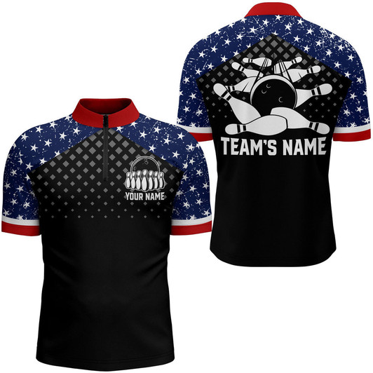 Custom Patriotic Bowling Quarter-Zip Shirt Men Custom Ladies Bowling Team League Jersey USA Bowling Shirt