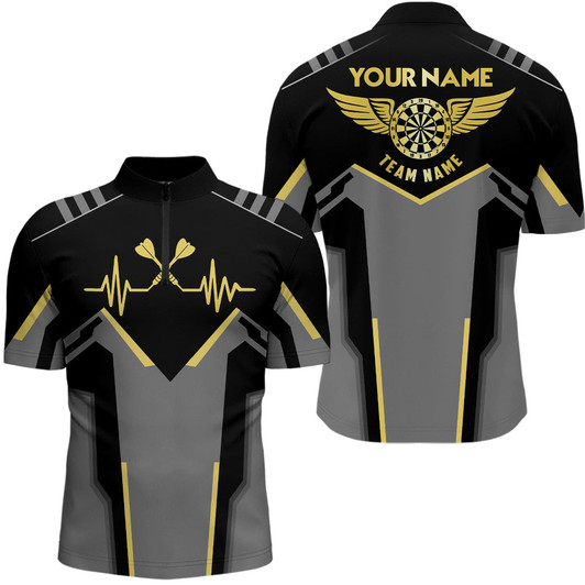 Custom Mens Heart Pulse Line Darts Quarter-Zip Shirt Custom Multilcolor Heartbeat Dart Jersey For Men