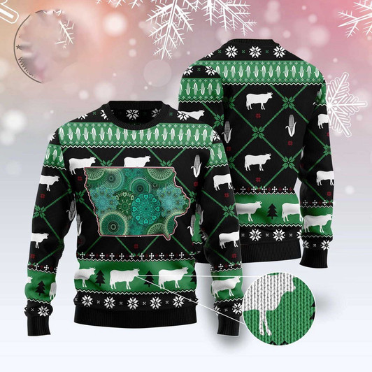 FUNSTUFFPRINT Iowa Usa Symbols Pattern Ugly Christmas Sweater, Christmas Sweater, Ugly Sweater, Funny Xmas Sweaters Ugly  Sweater