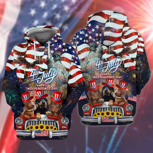 FUNSTUFFPRINT Dachshund American Hawaiian Shirt - Independence Day Is Coming 3D Hoodie and Zip Hoodie
