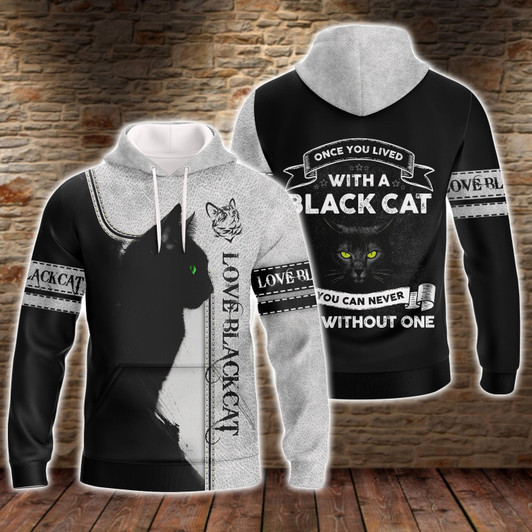 FUNSTUFFPRINT  Love Black Cat,For Cat Lover  3D Hoodie and Zip Hoodie