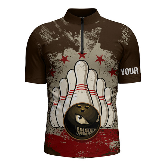 Custom Personalized vintage bowling shirts for men custom name retro bowling Quarter Zip shirts team bowling