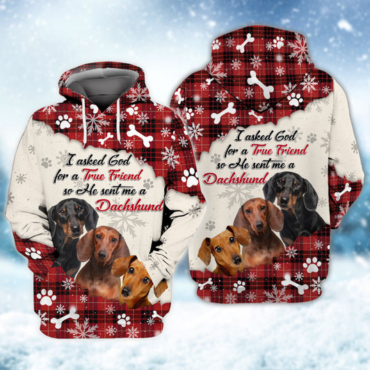 FUNSTUFFPRINT Dachshund - God Sent Me True Friend   3D Hoodie and Zip Hoodie