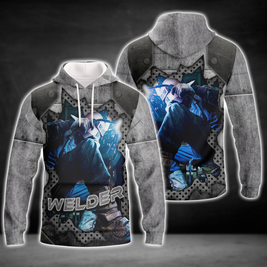FUNSTUFFPRINT  Welder Blue Graphic Design  3D Hoodie and Zip Hoodie
