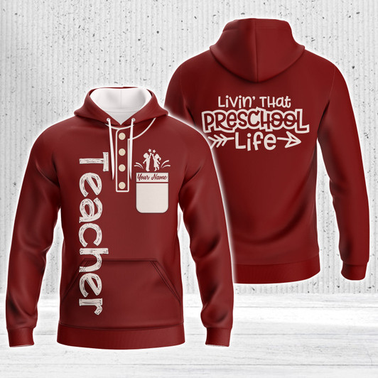 FUNSTUFFPRINT Personalized Preschool Teacher Graphic Design   3D Hoodie and Zip Hoodie