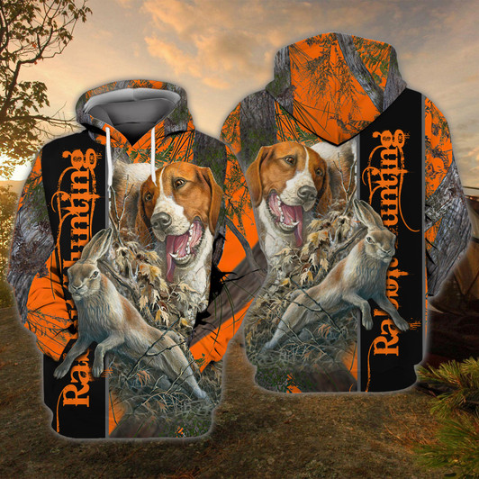 FUNSTUFFPRINT Rabbit Hunting With Beagles Orange Muddy Camo Rabbit Hunting Dogs  3D Hoodie and Zip Hoodie