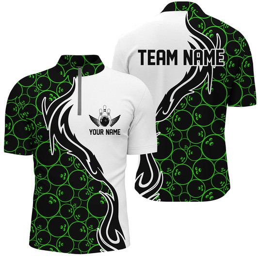 Custom Multi Color Bowling Pattern Custom Men Bowling Quarter Zip Shirts Flame Bowling Team Jerseys Tournament